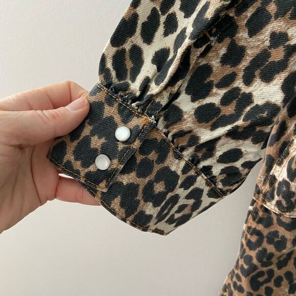 Ganni Leopard Print Midi Denim Dress 38 - Picture 8 of 13